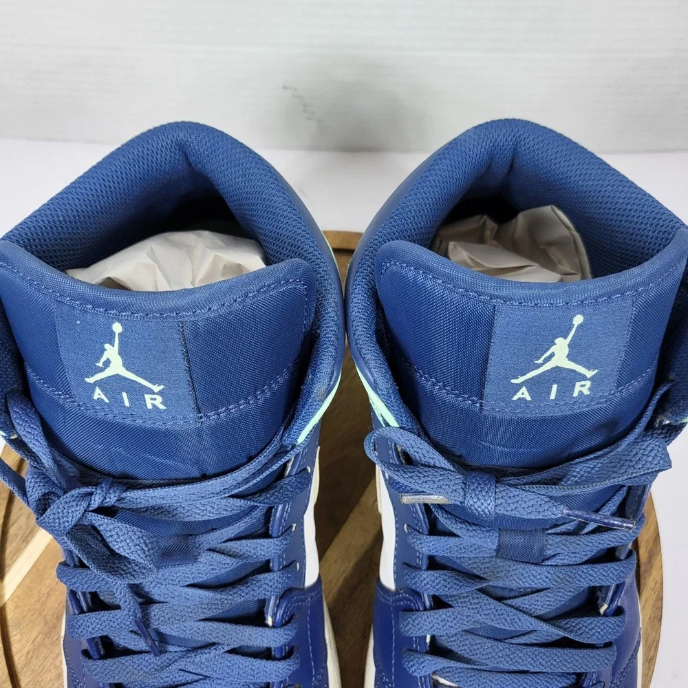 Jordan 1 Mid Mystic Navy Mint Foam White Mens 10.5 554724-413 Blue Green Sneaker